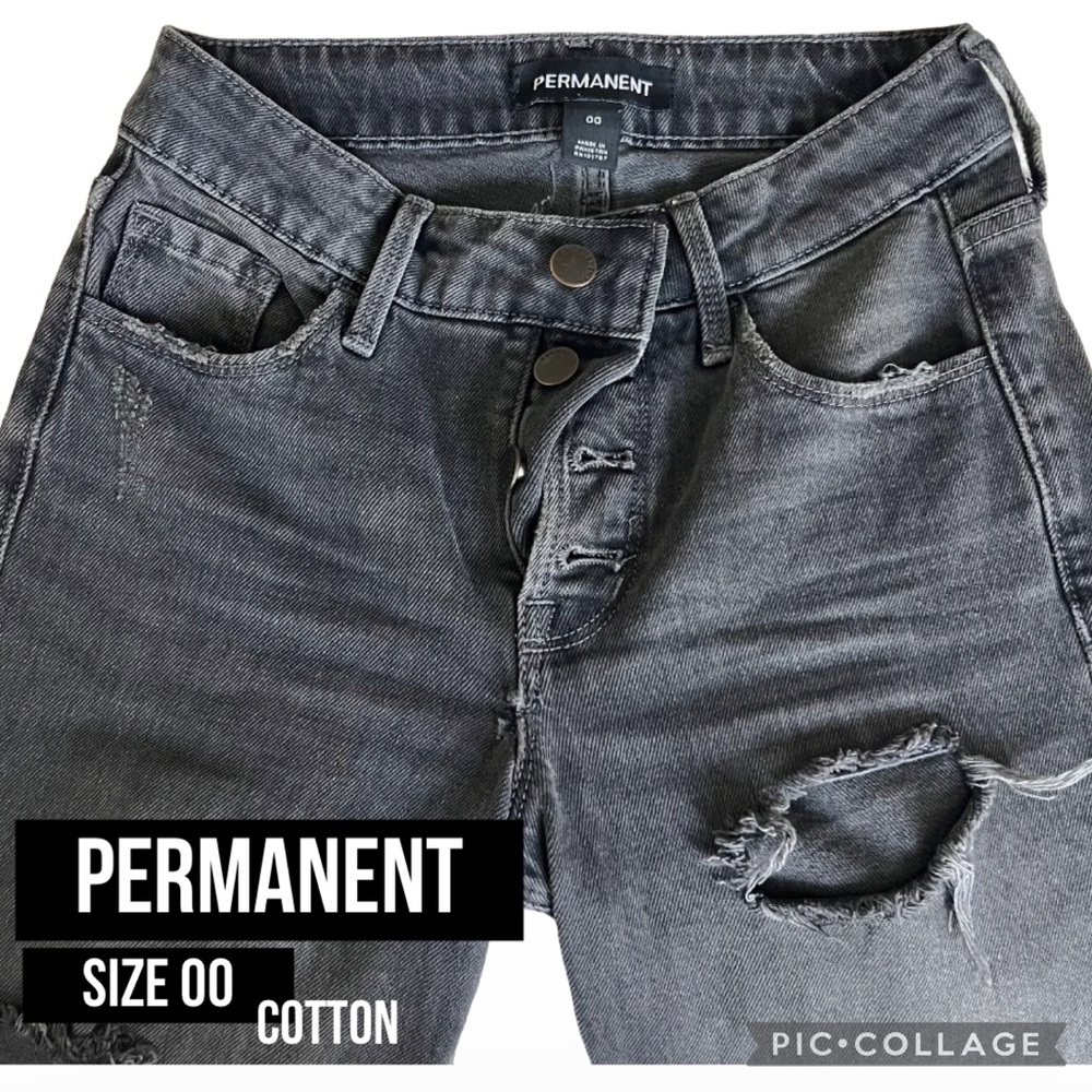 PERMANENT Women Jeans Size 00 Ripped Cotton Button charcoal Causal